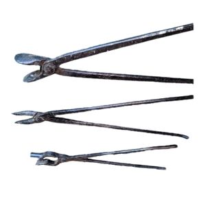 Antique Hammered Iron Blacksmith Tongs & Farrier Tools